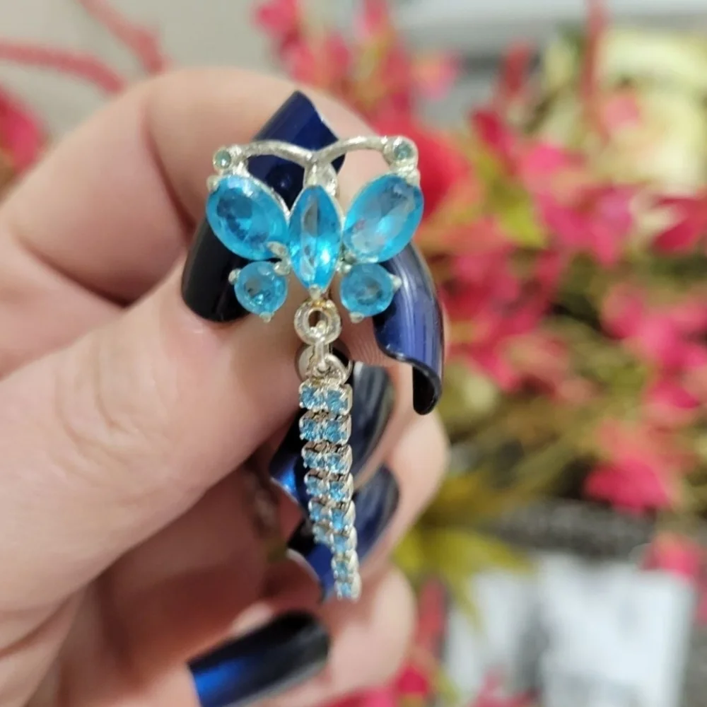CUSTOM BELLY RING PIERCING. BLUE CRYSTAL 🦋 BUTTERFLY W RHINESTONES. + IN PURPLE